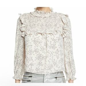Rebecca Minkoff Sharon Romantic Star Print Ruffle Blouse – Size S